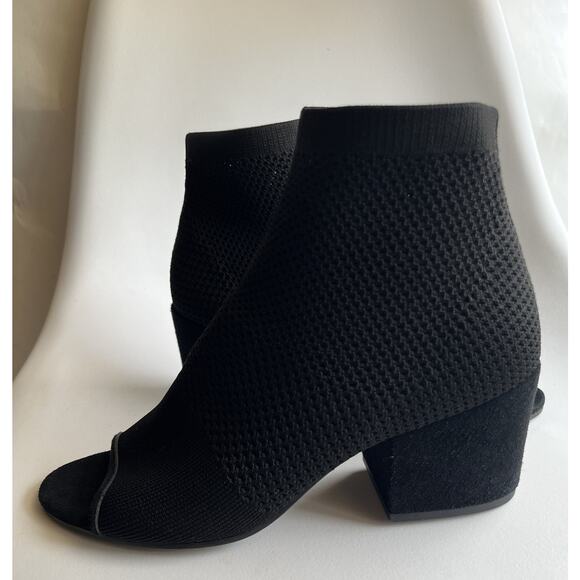 Eileen Fisher Croft Stretch Knit Open Toe Bootie Sz 9 Black Stretch Knit - Picture 1 of 14